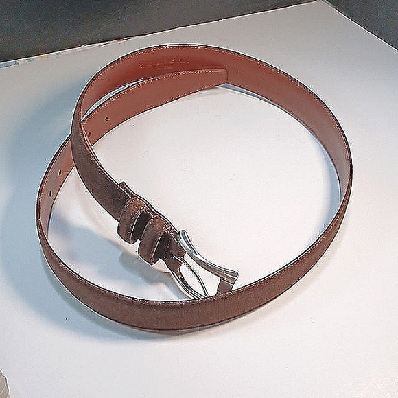 Color: Espresso, European Suede Leather Belt, Men’s 38, Made in - Picture 2 of 5